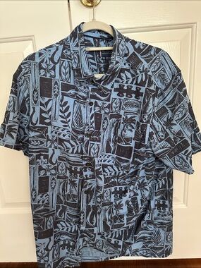 Jack O’Neill Hawaiian Shirt Light Blue & Black - Men’s Medium